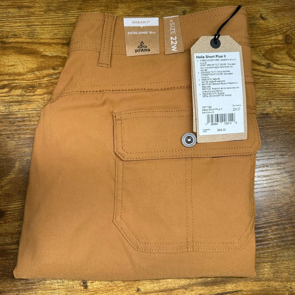 Prana Halle Short Plus II Earthbound Brown Hiking Shorts 22W 7 Inch Inseam